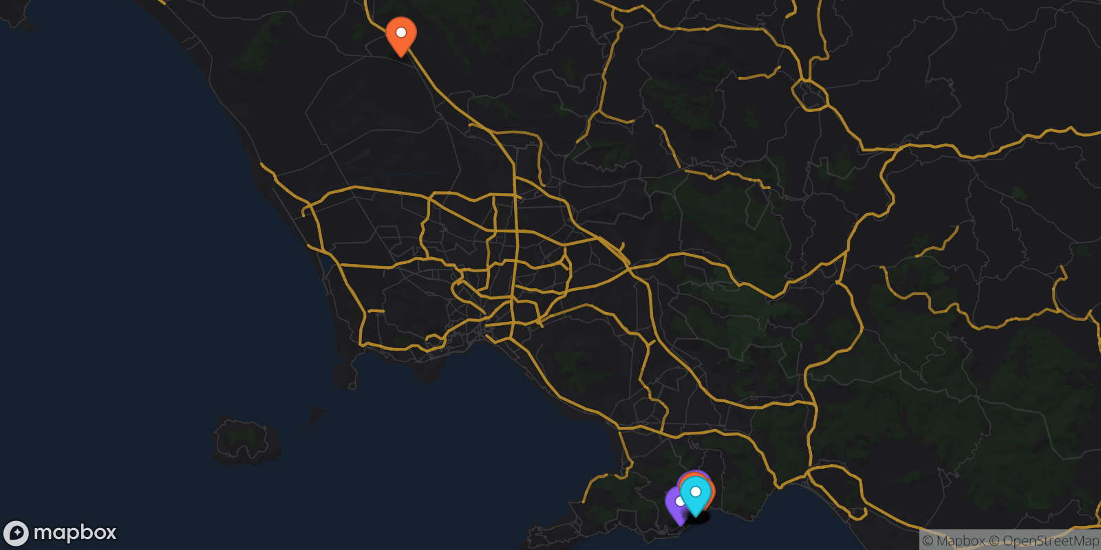 Map showing 25 locations