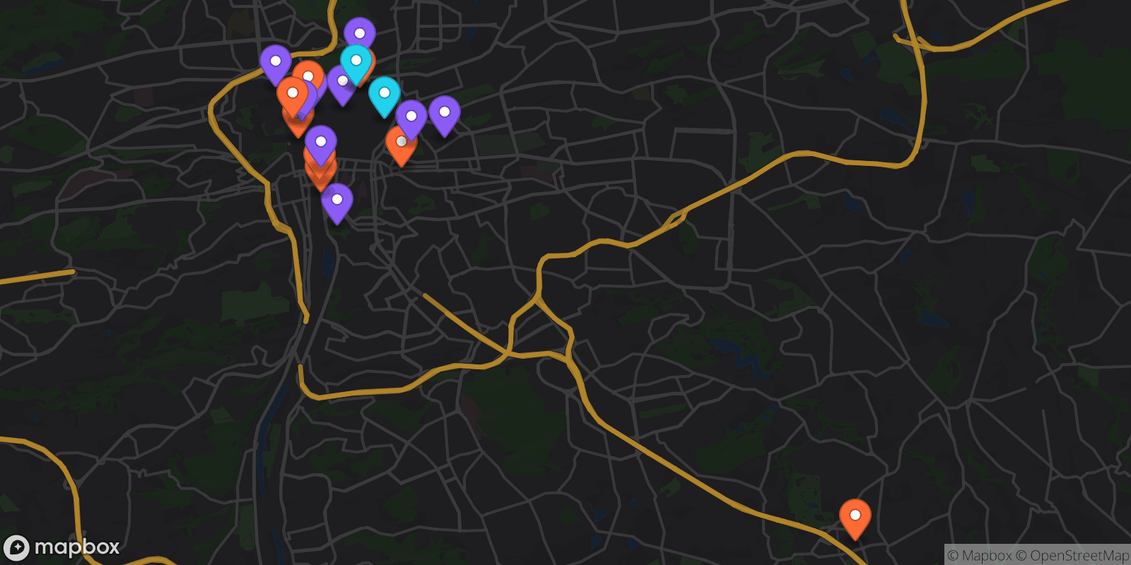 Map showing 19 locations