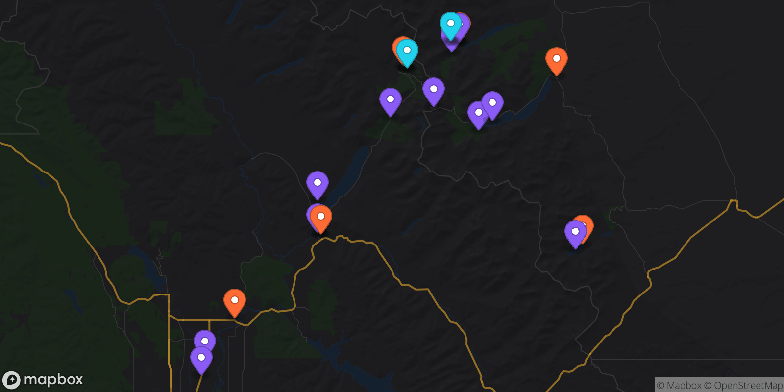 Map showing 24 locations