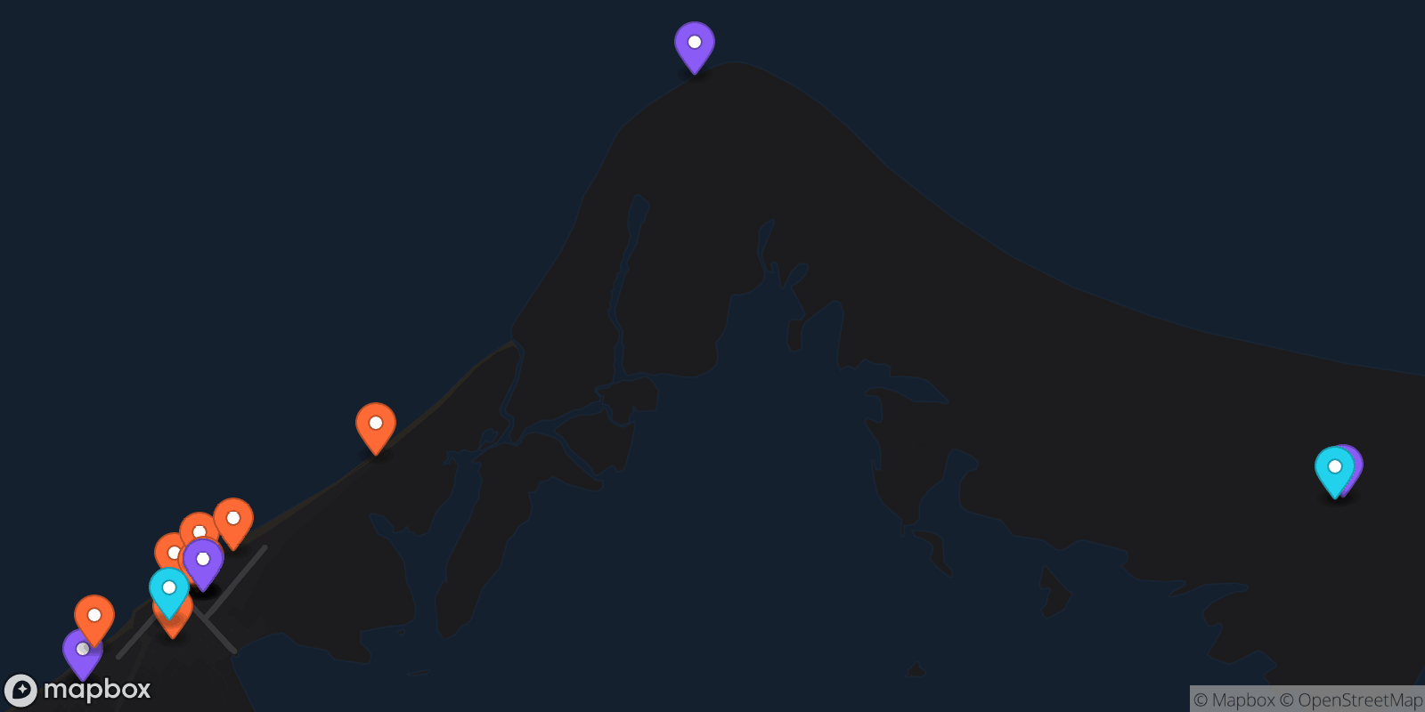 Map showing 19 locations