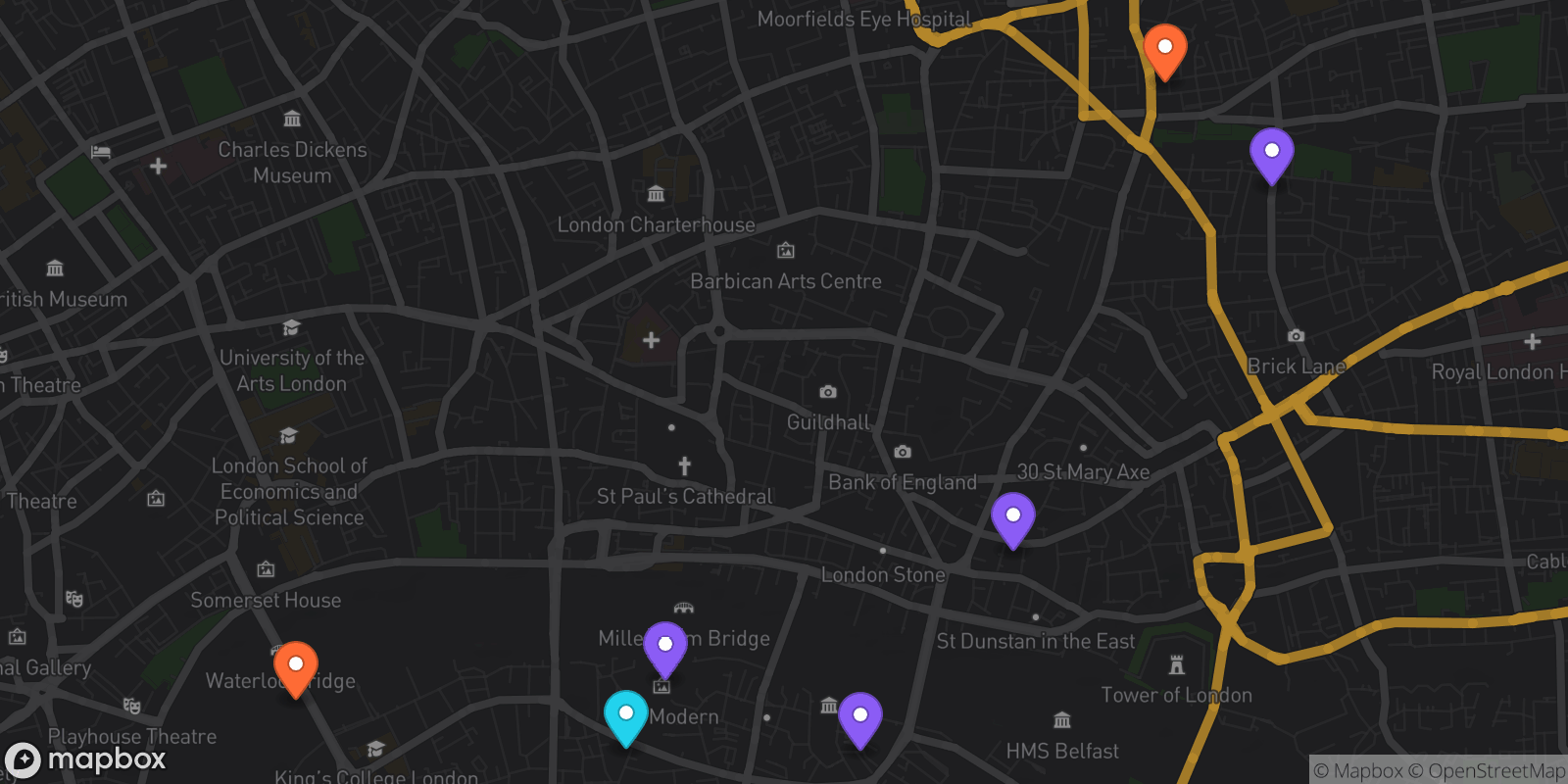 Map showing 7 locations