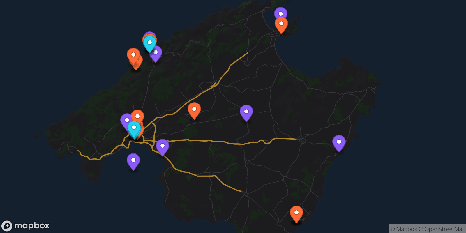 Map showing 30 locations