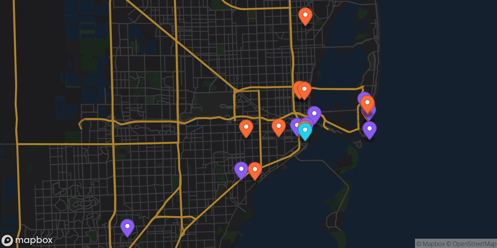 Map showing 20 locations