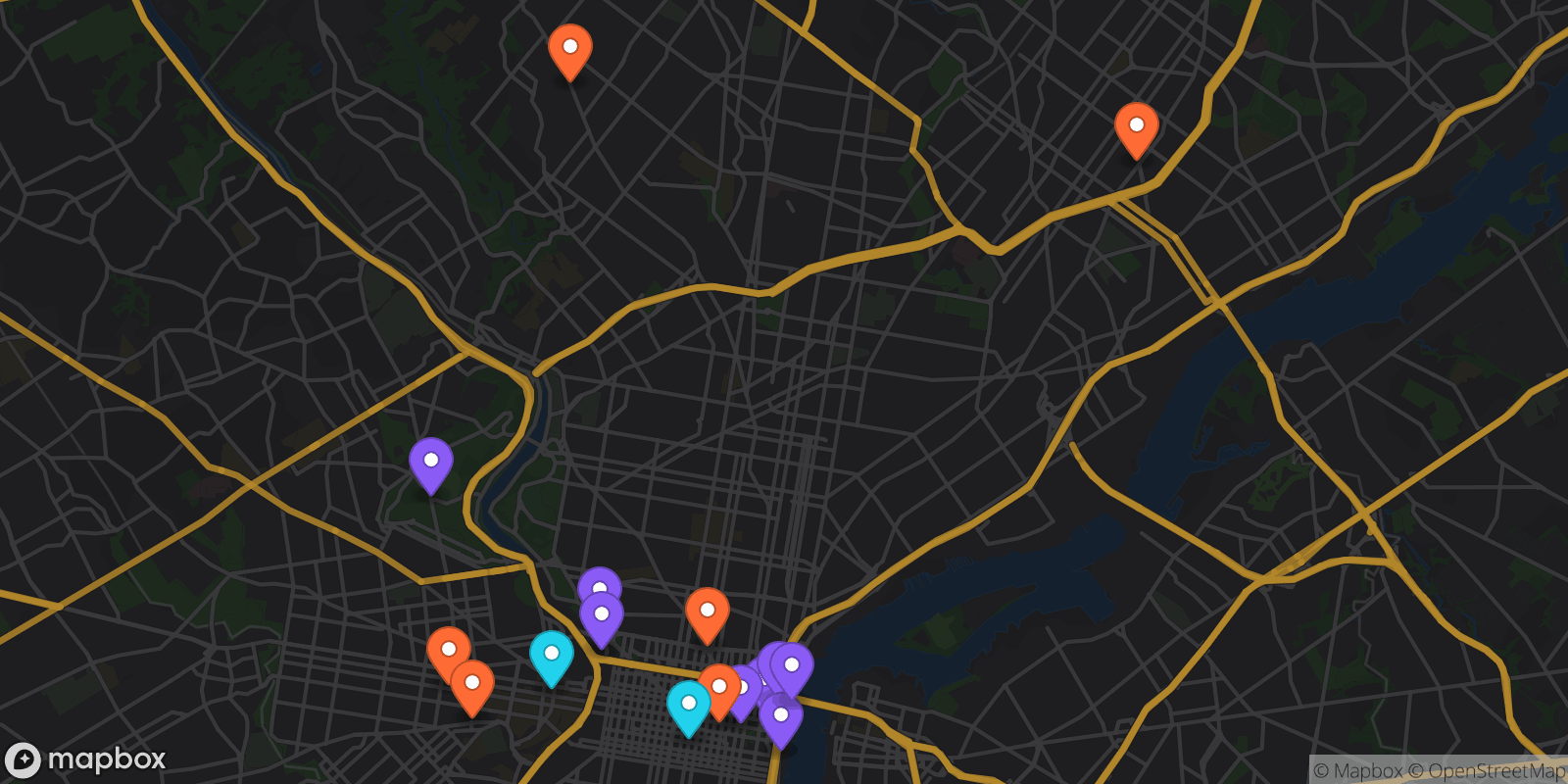 Map showing 16 locations