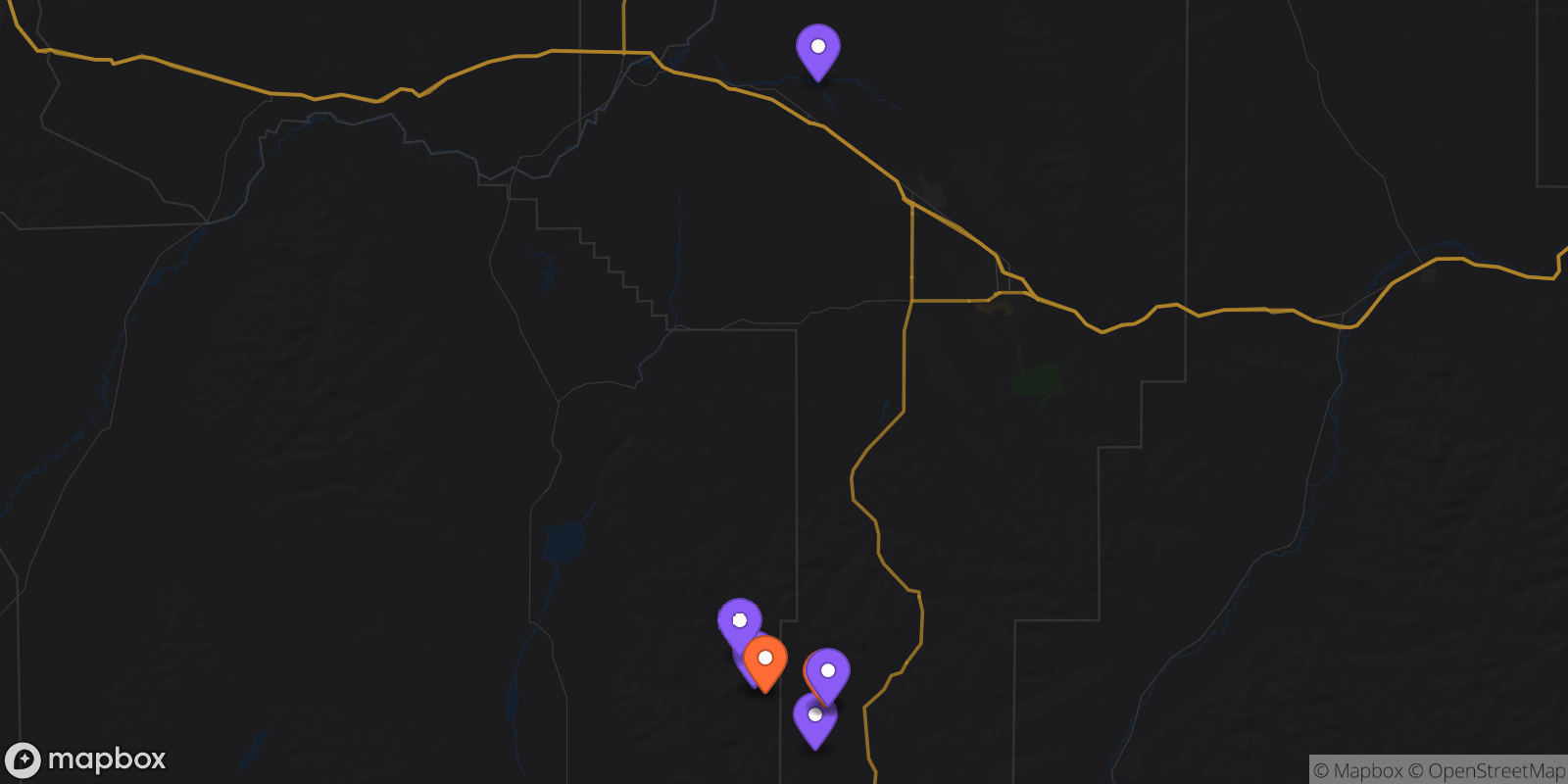 Map showing 7 locations