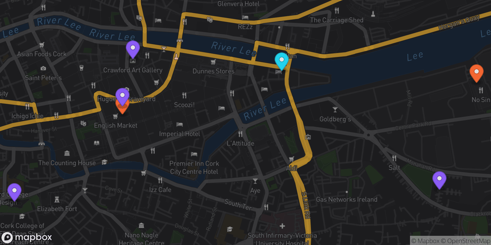 Map showing 7 locations
