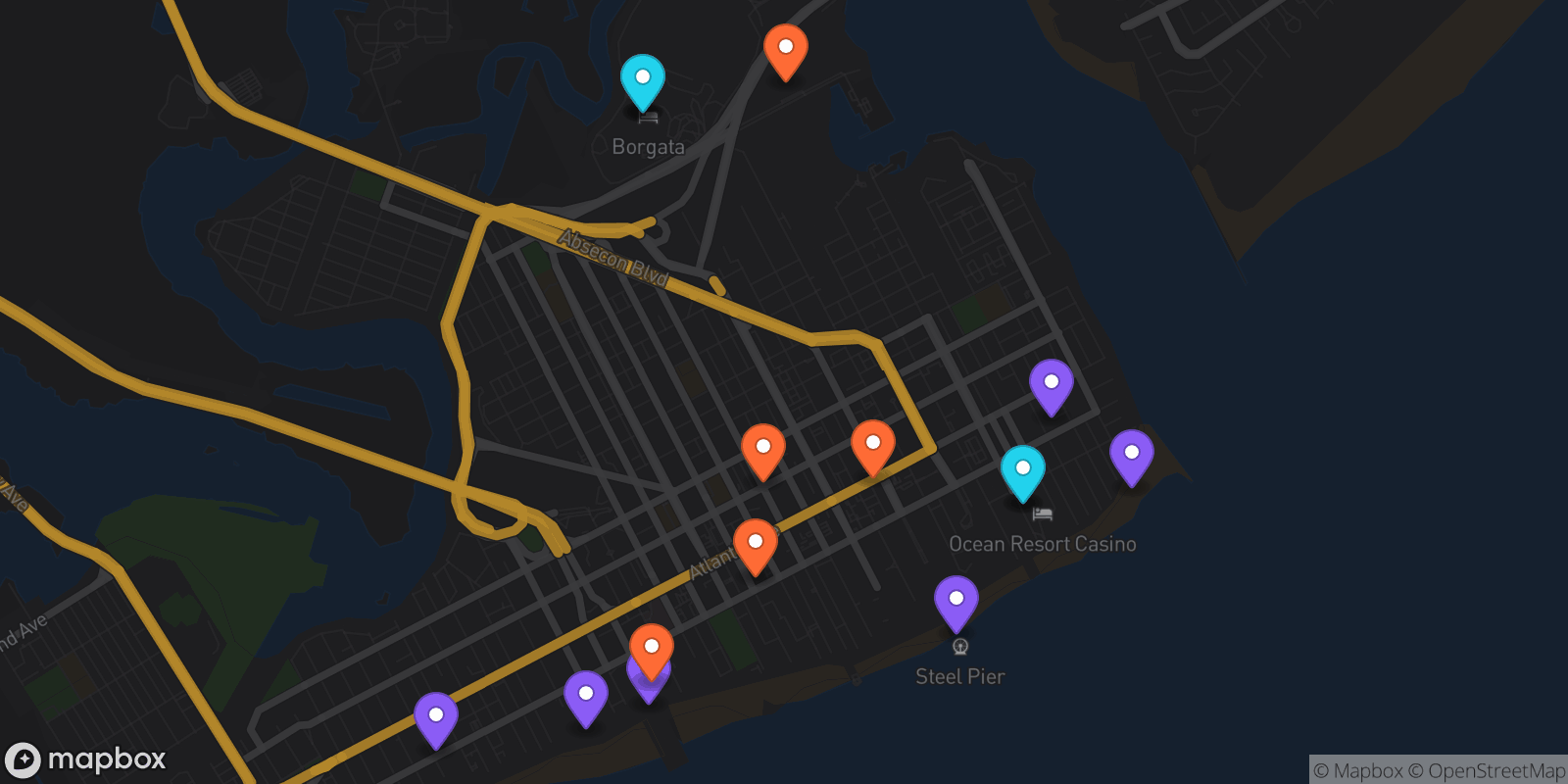 Map showing 16 locations