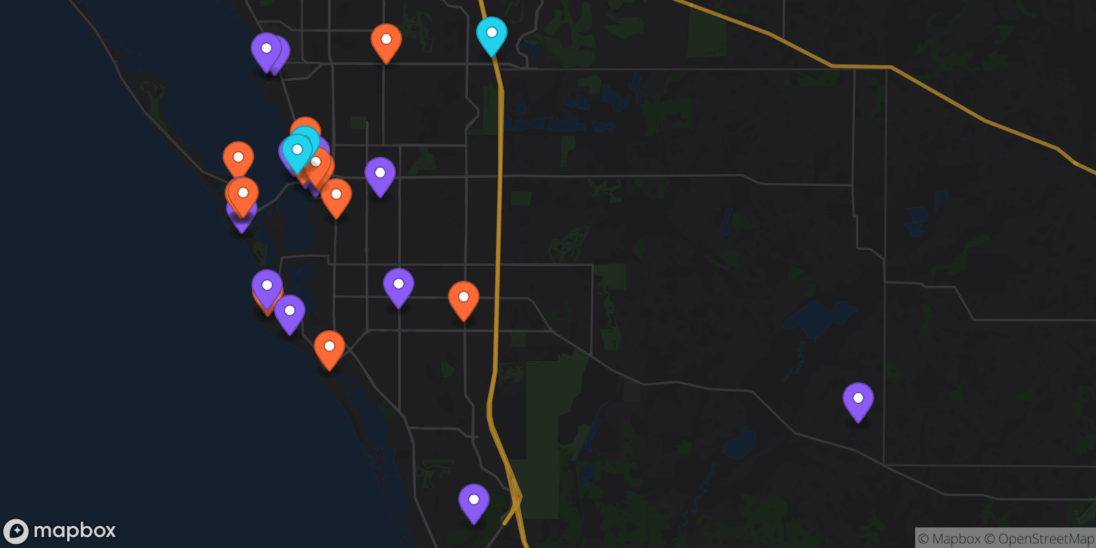 Map showing 30 locations