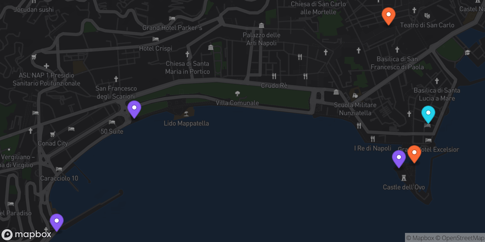 Map showing 6 locations