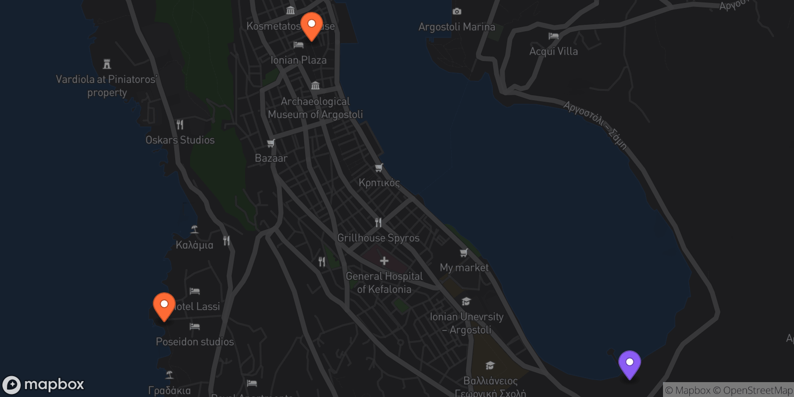 Map showing 3 locations