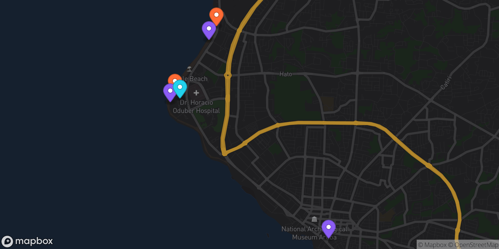 Map showing 6 locations