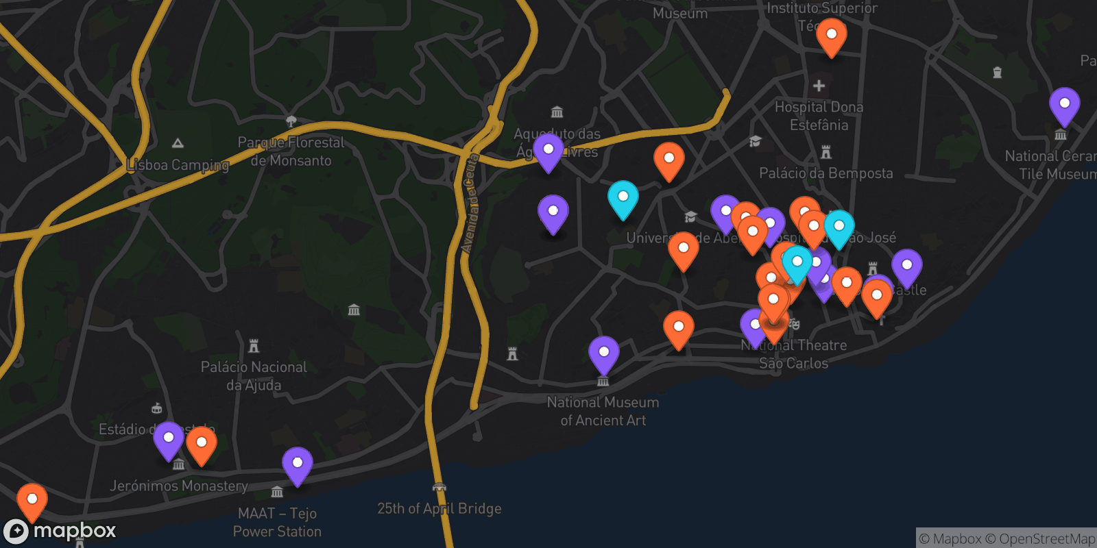 Map showing 35 locations