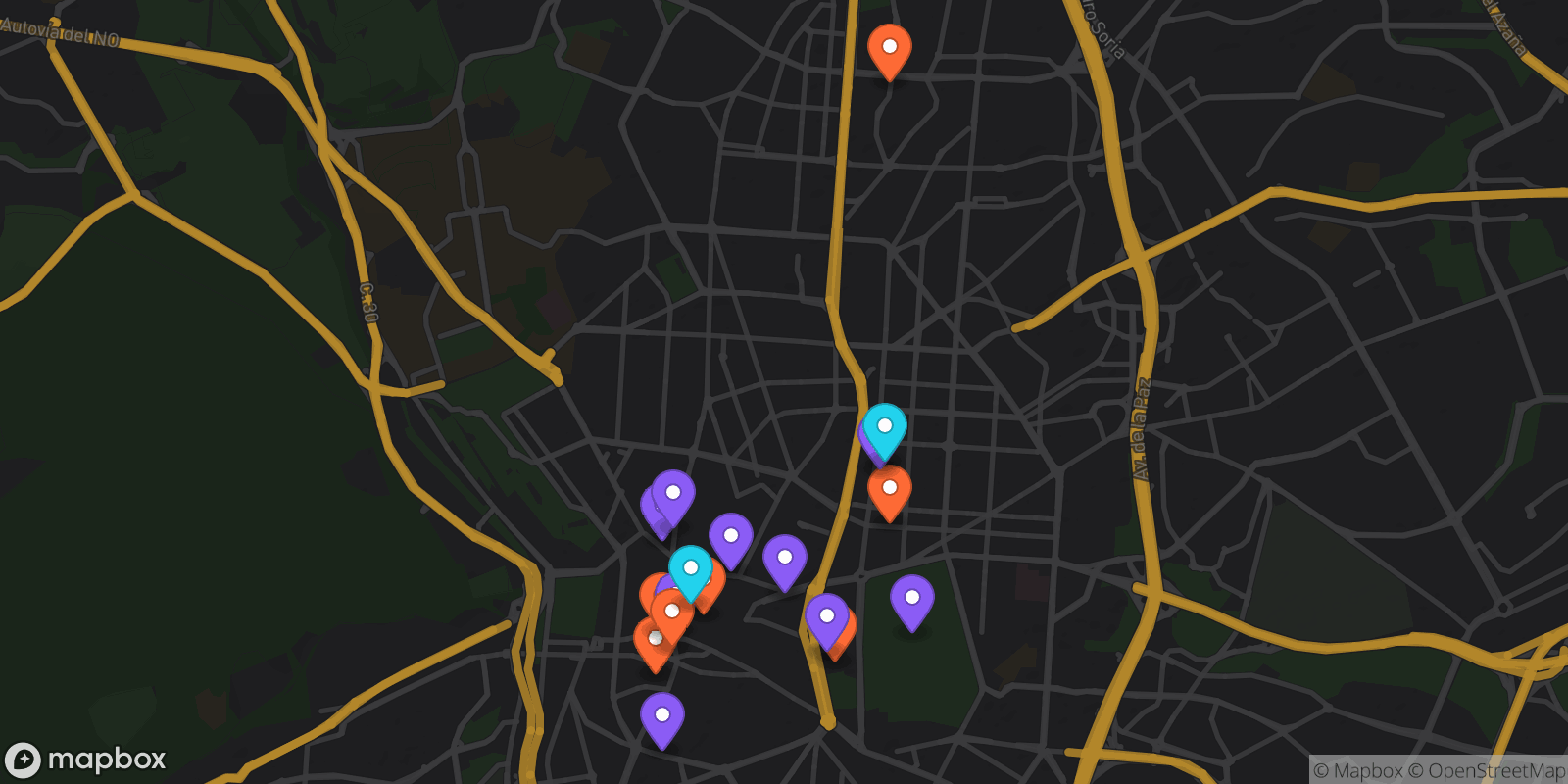 Map showing 18 locations
