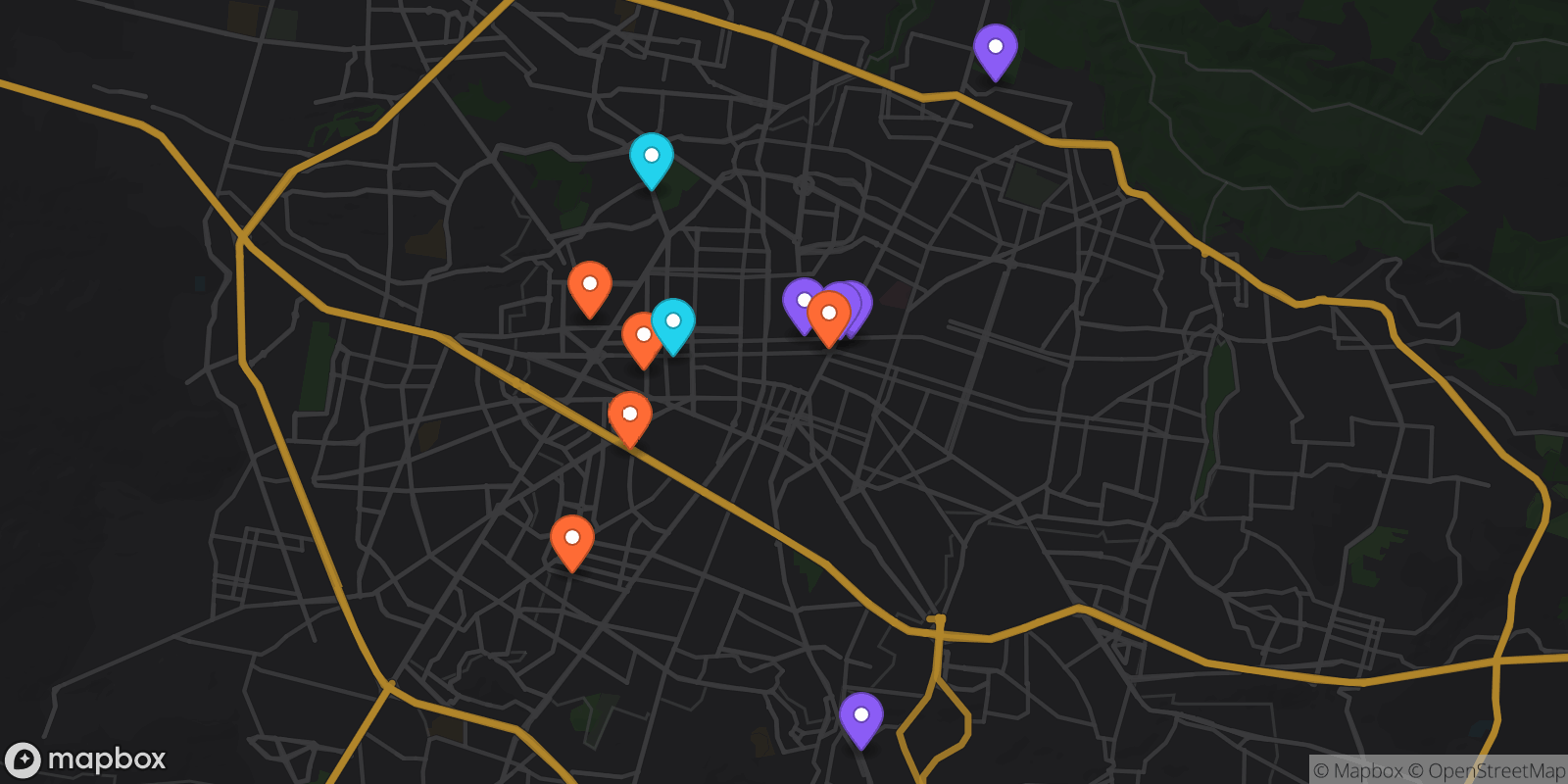 Map showing 12 locations