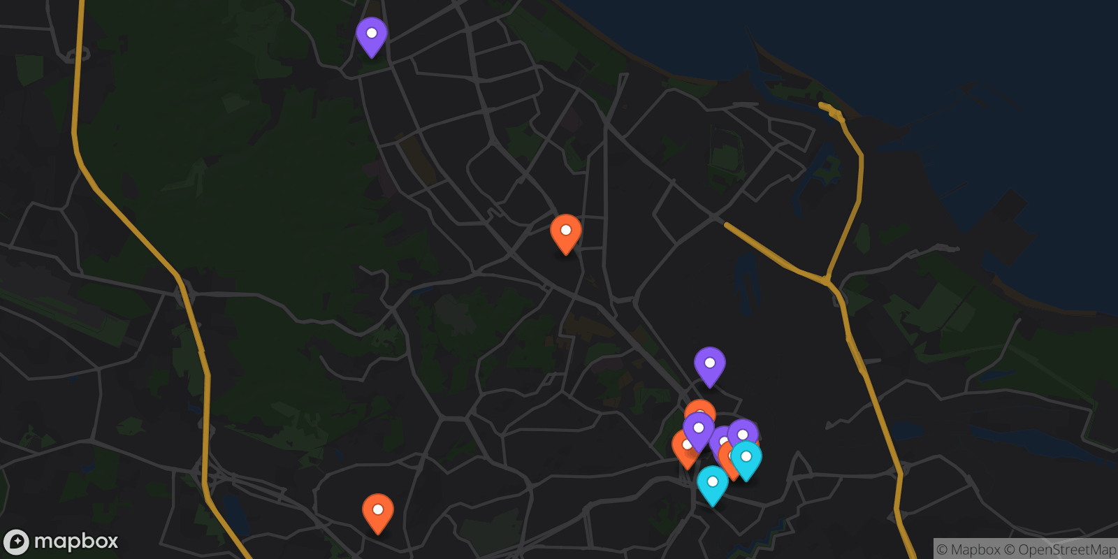 Map showing 16 locations