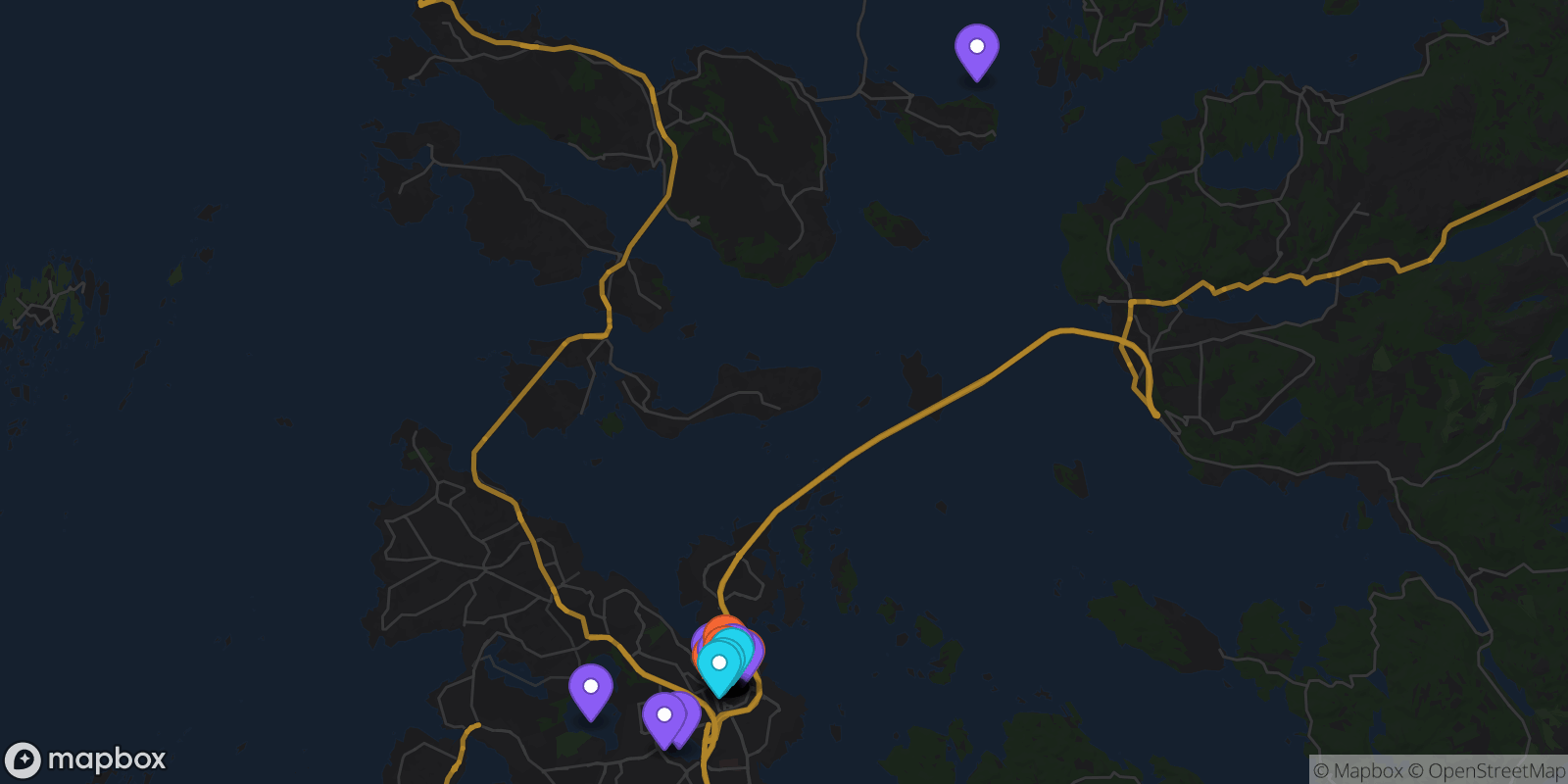 Map showing 41 locations