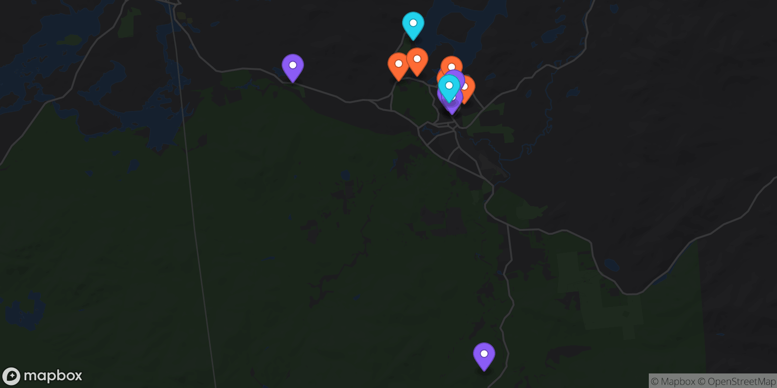 Map showing 17 locations