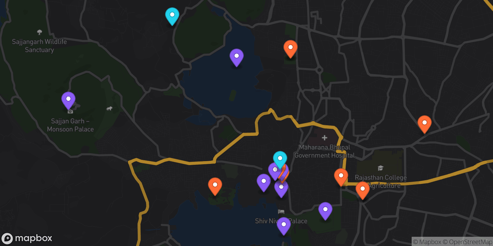Map showing 19 locations