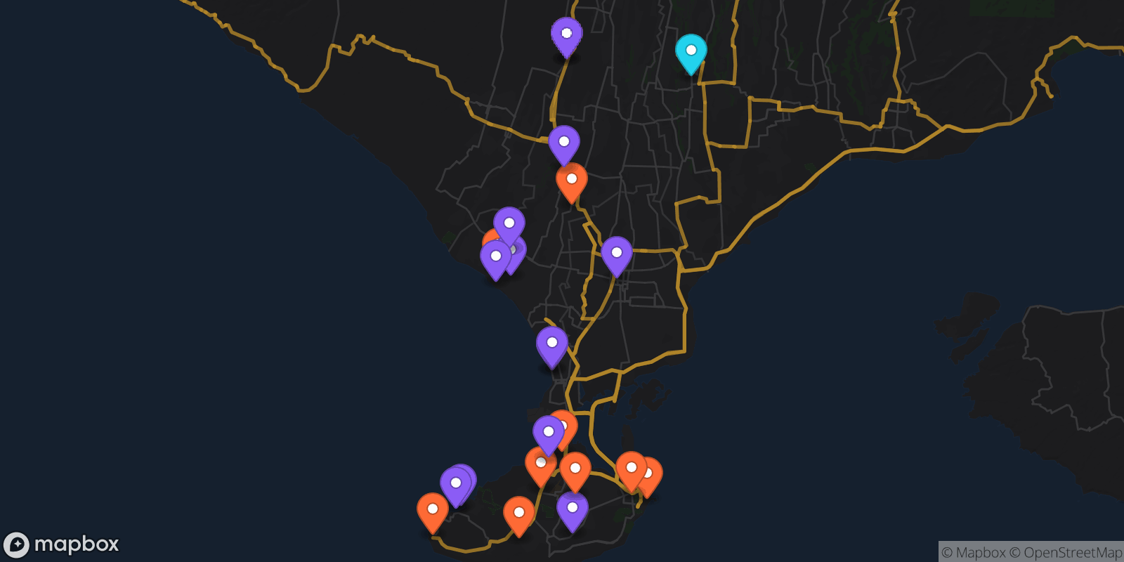 Map showing 23 locations
