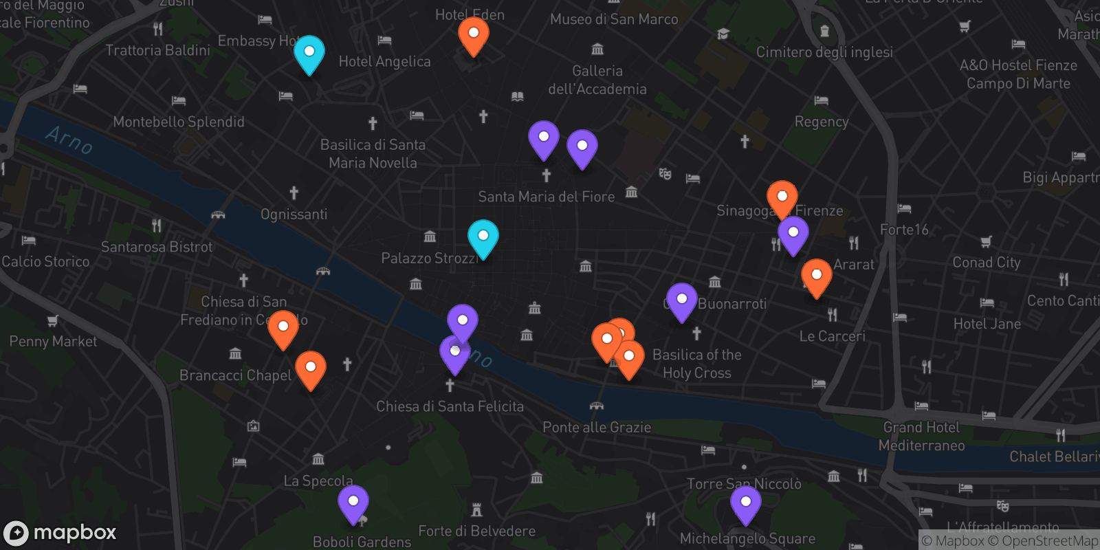 Map showing 18 locations