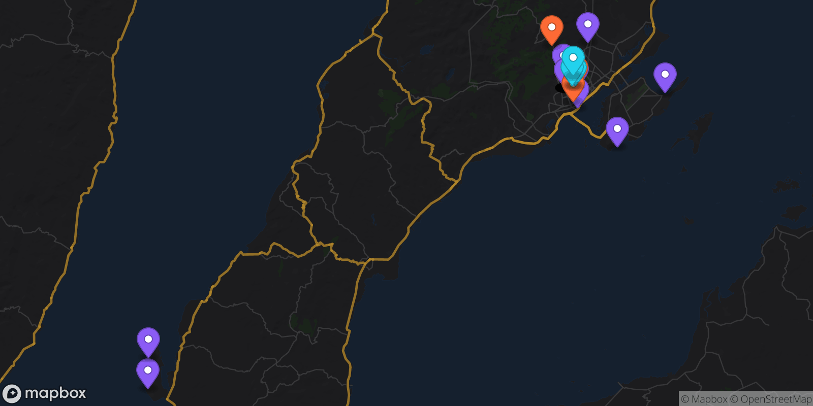 Map showing 30 locations