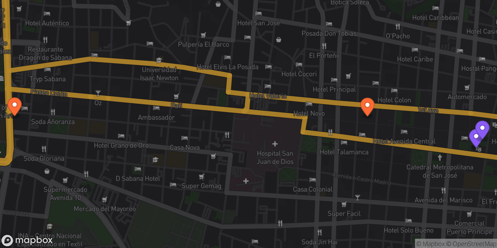 Map showing 4 locations