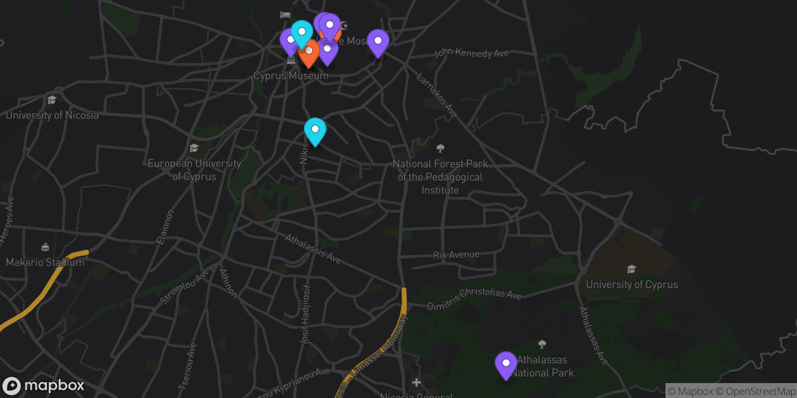 Map showing 12 locations