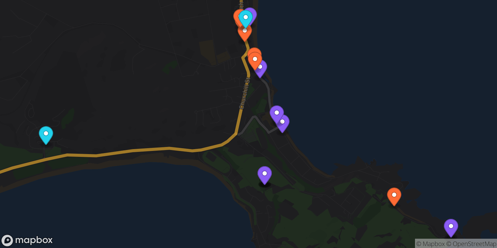 Map showing 18 locations