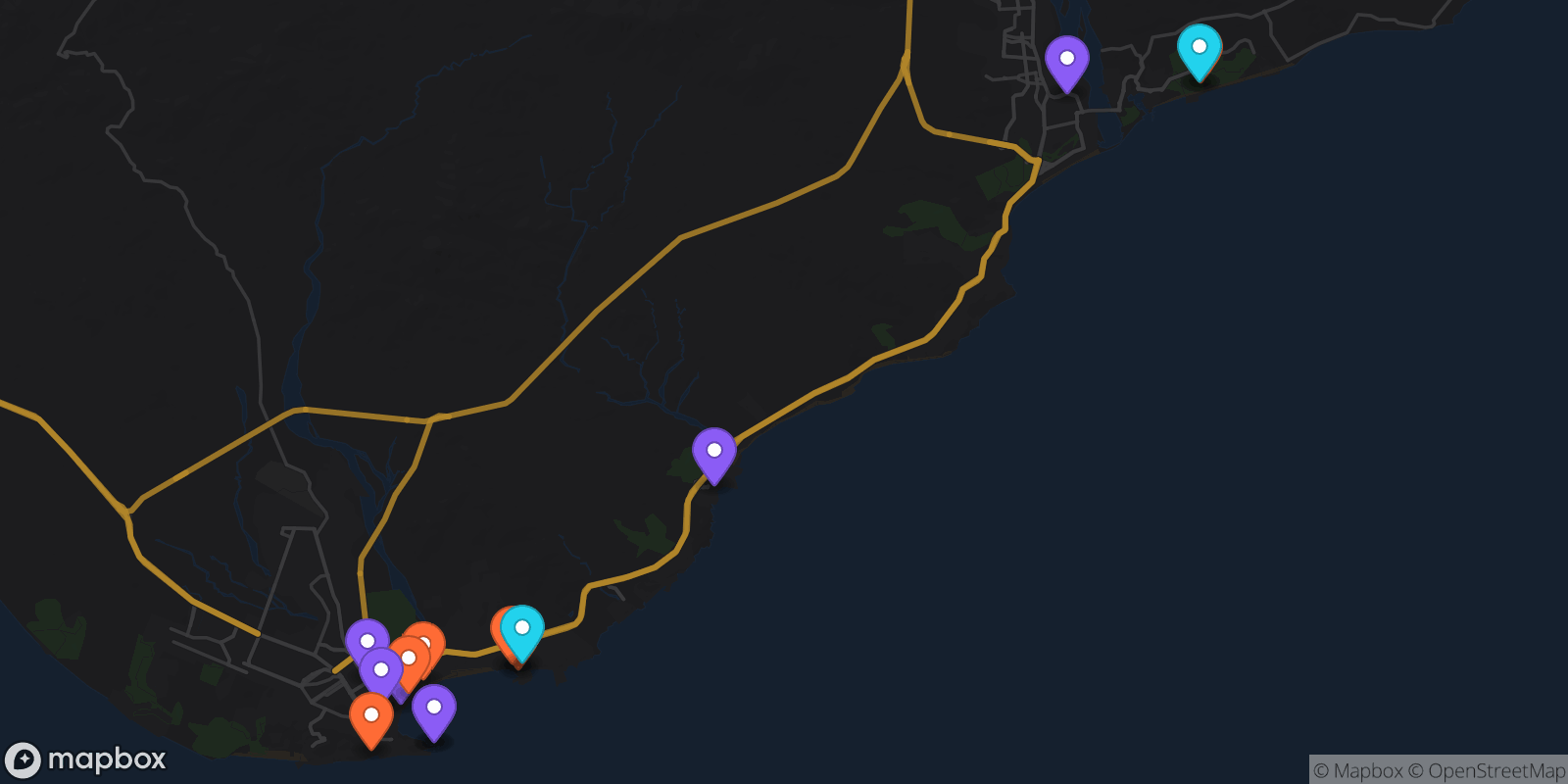 Map showing 15 locations
