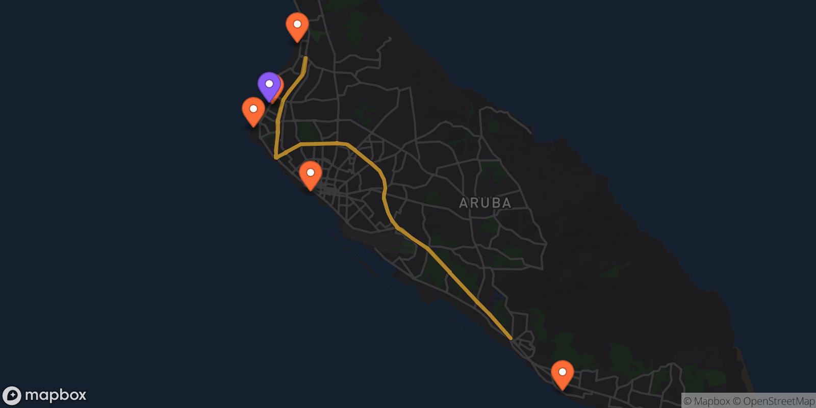Map showing 6 locations