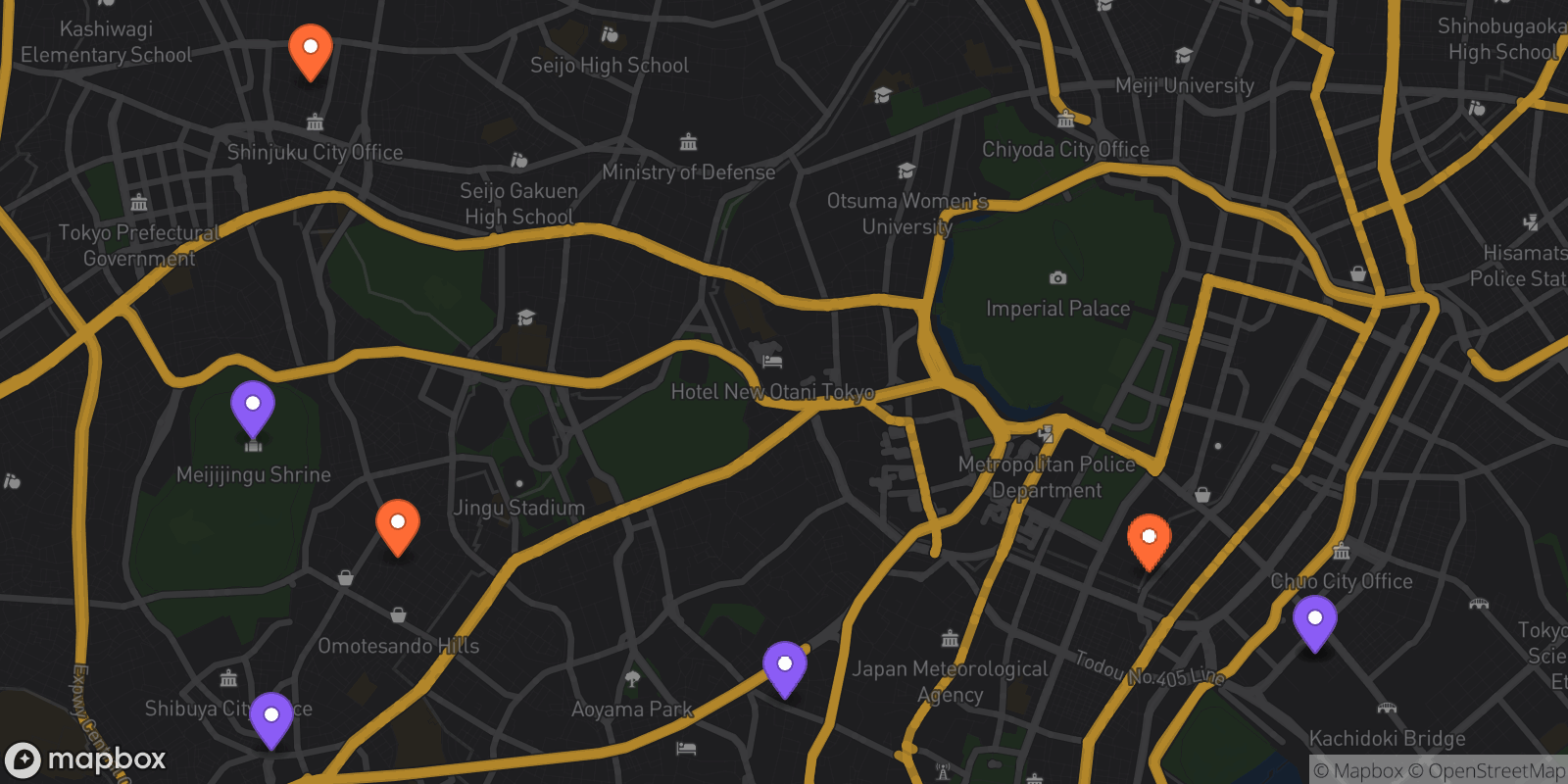 Map showing 8 locations