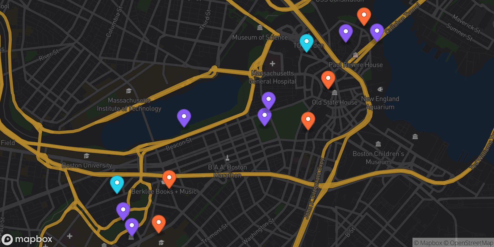 Map showing 15 locations