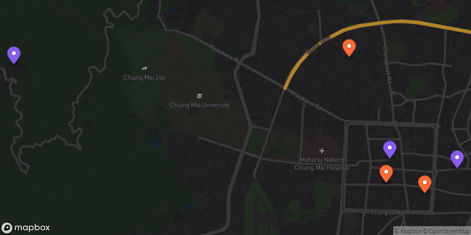 Map showing 6 locations
