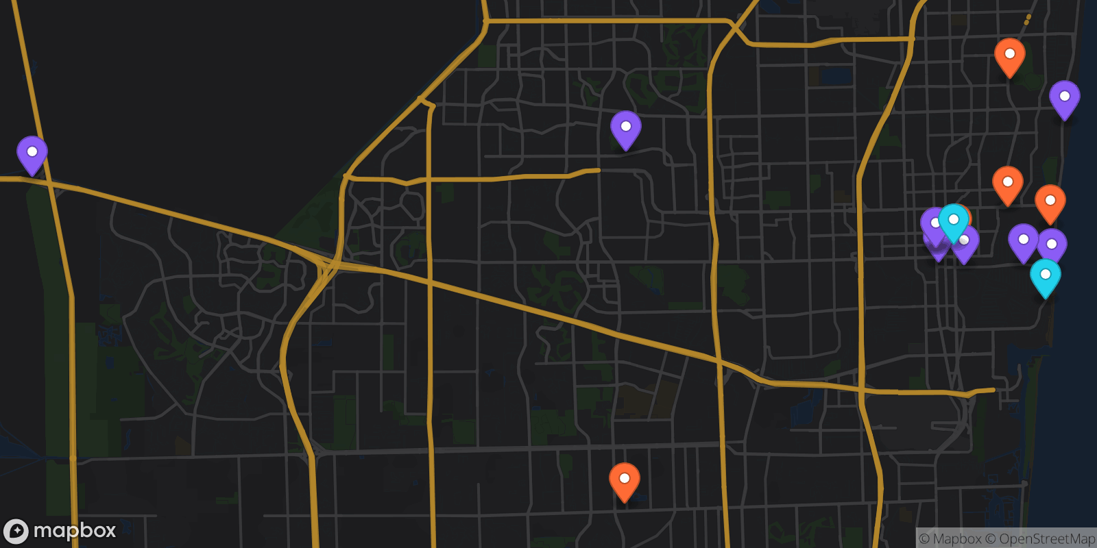 Map showing 16 locations