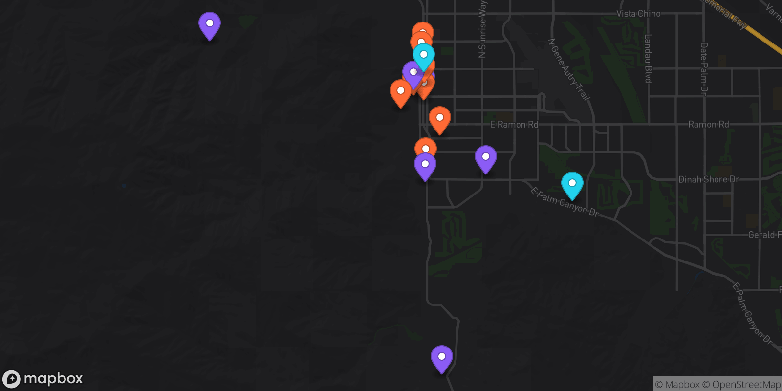 Map showing 16 locations