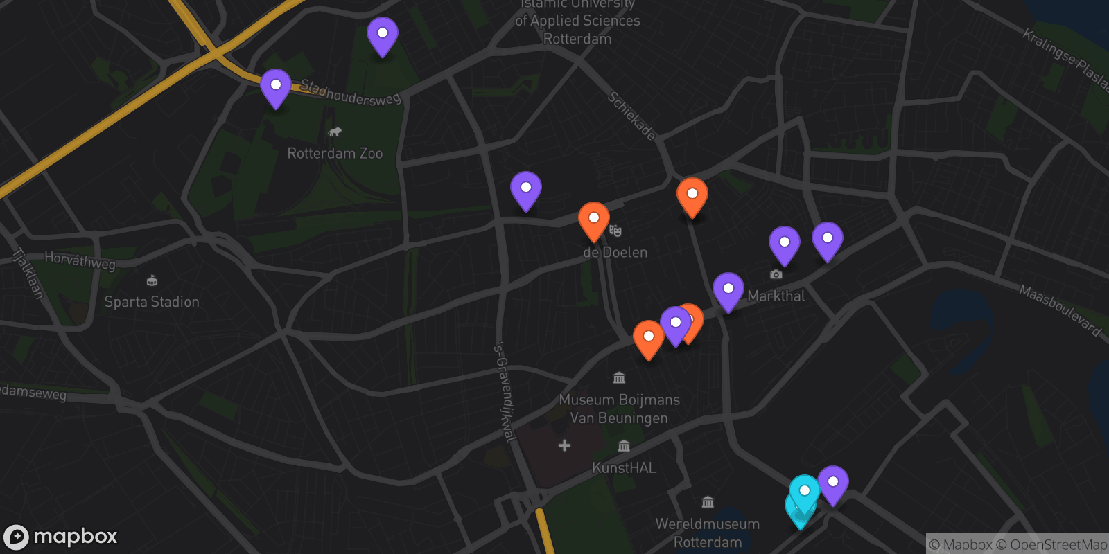 Map showing 15 locations