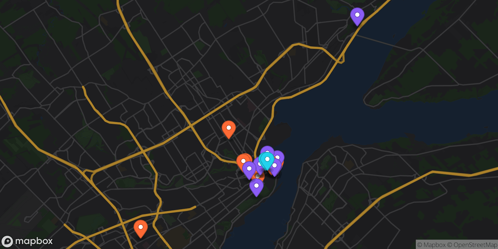 Map showing 21 locations