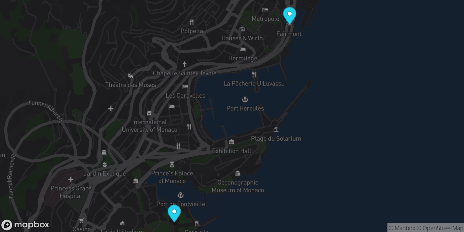 Map showing 2 locations