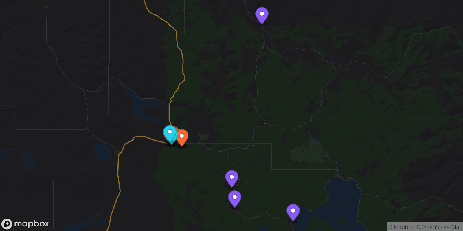 Map showing 14 locations