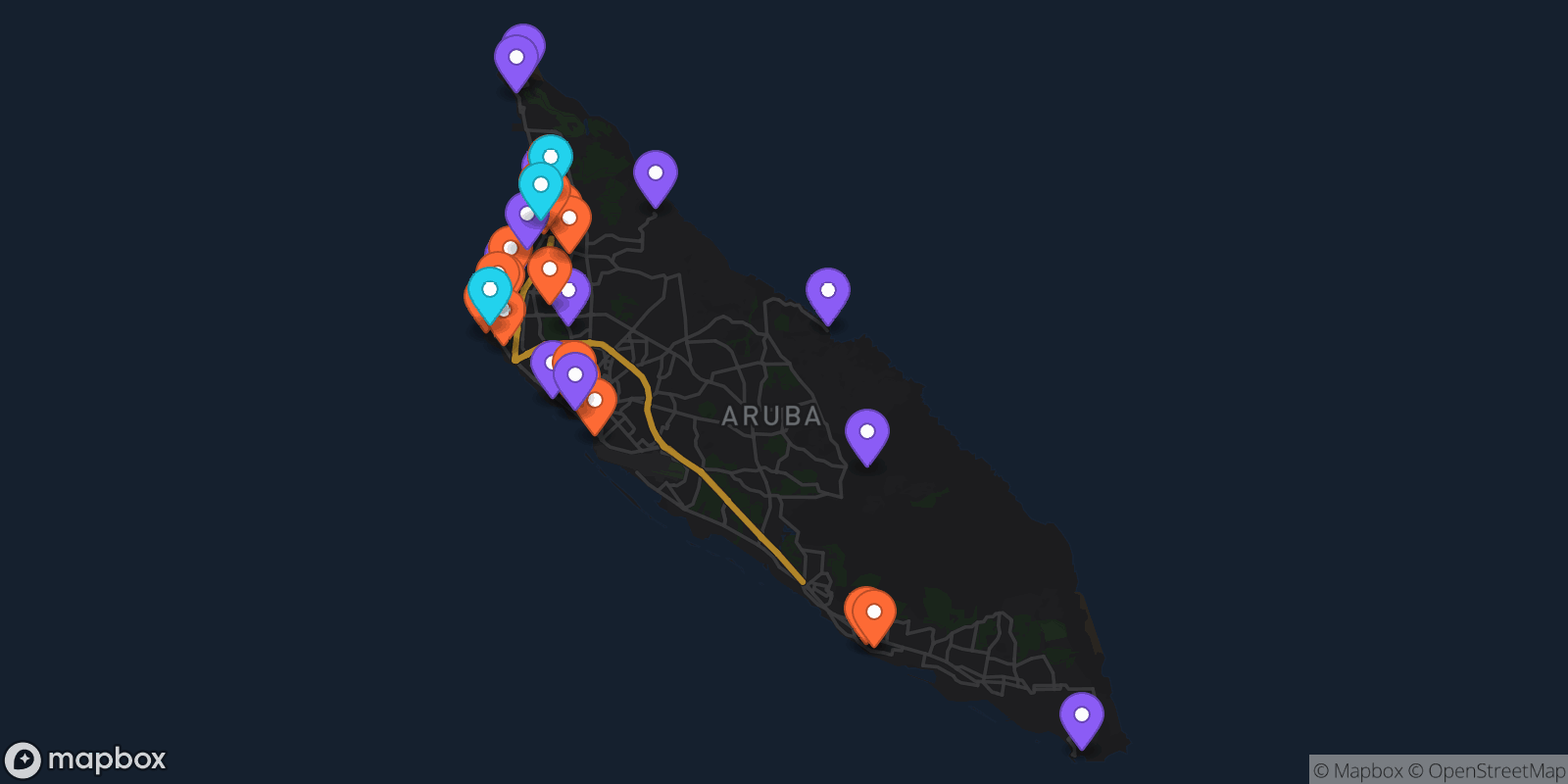 Map showing 34 locations