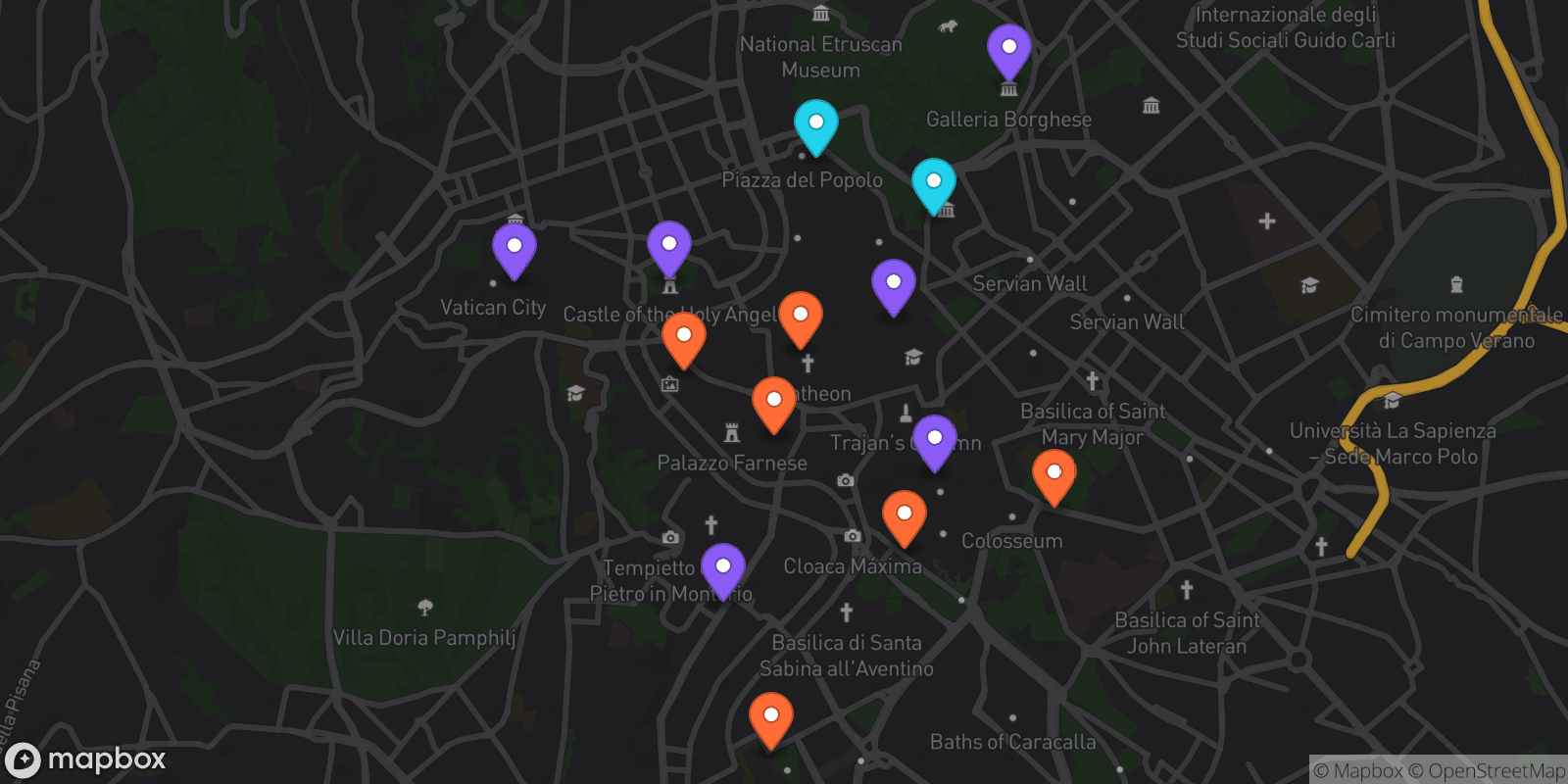 Map showing 14 locations