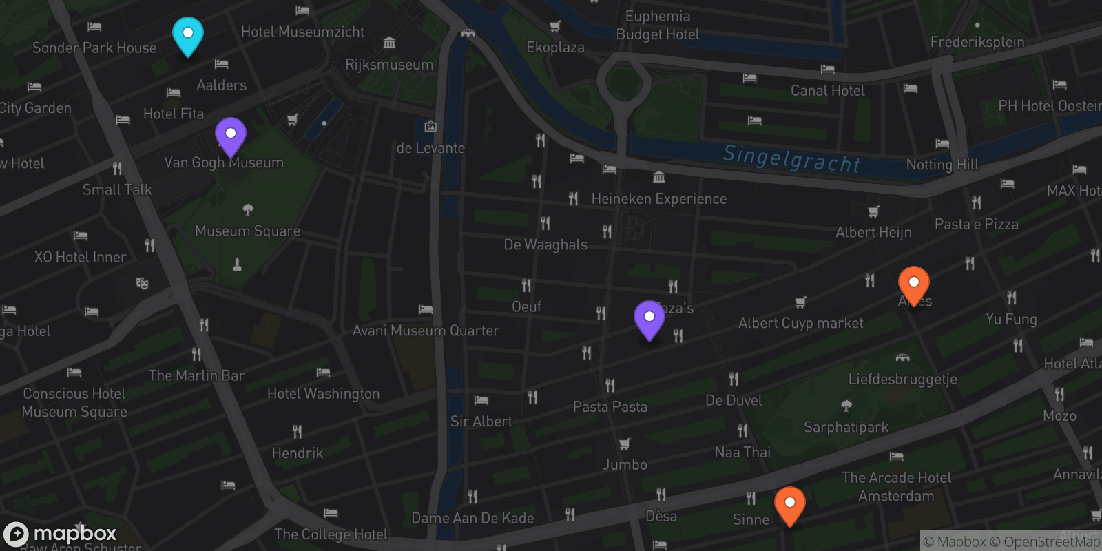 Map showing 5 locations