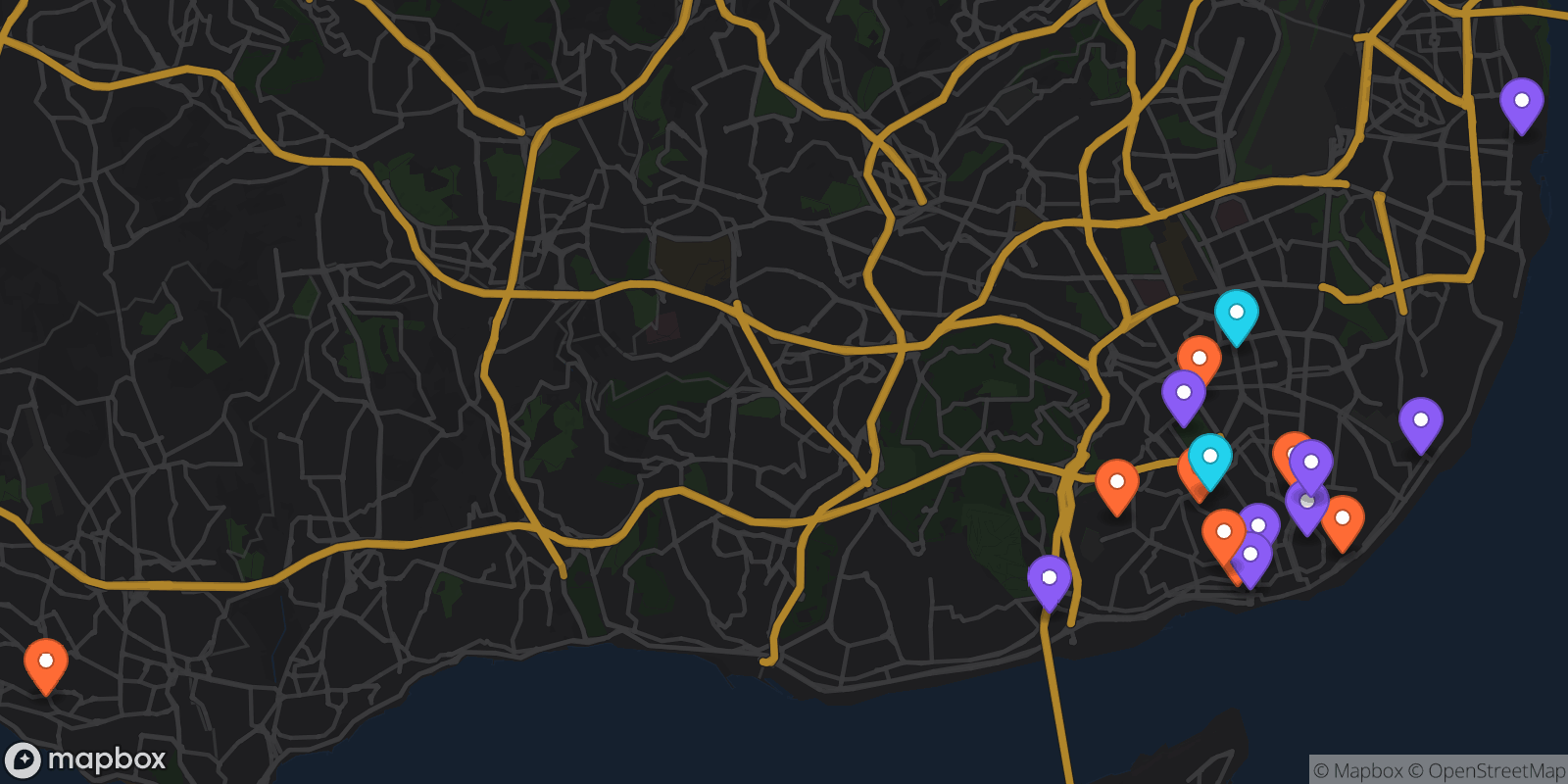 Map showing 18 locations