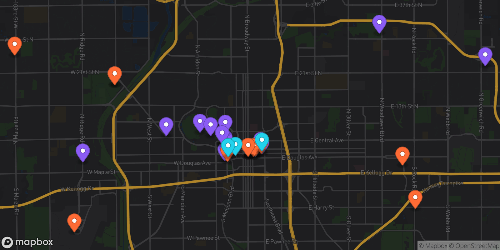 Map showing 33 locations