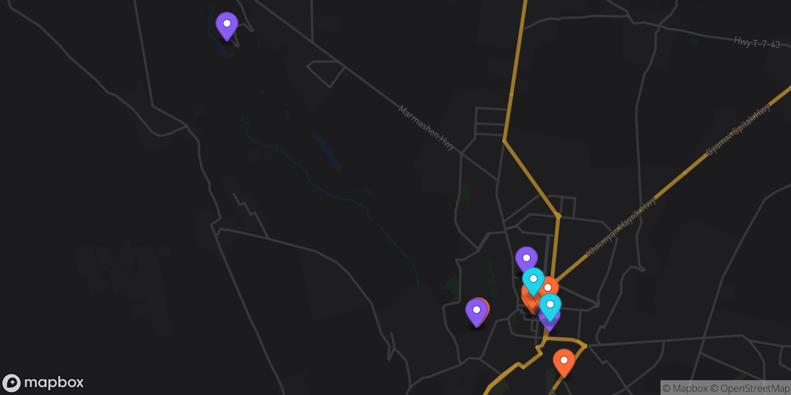Map showing 17 locations