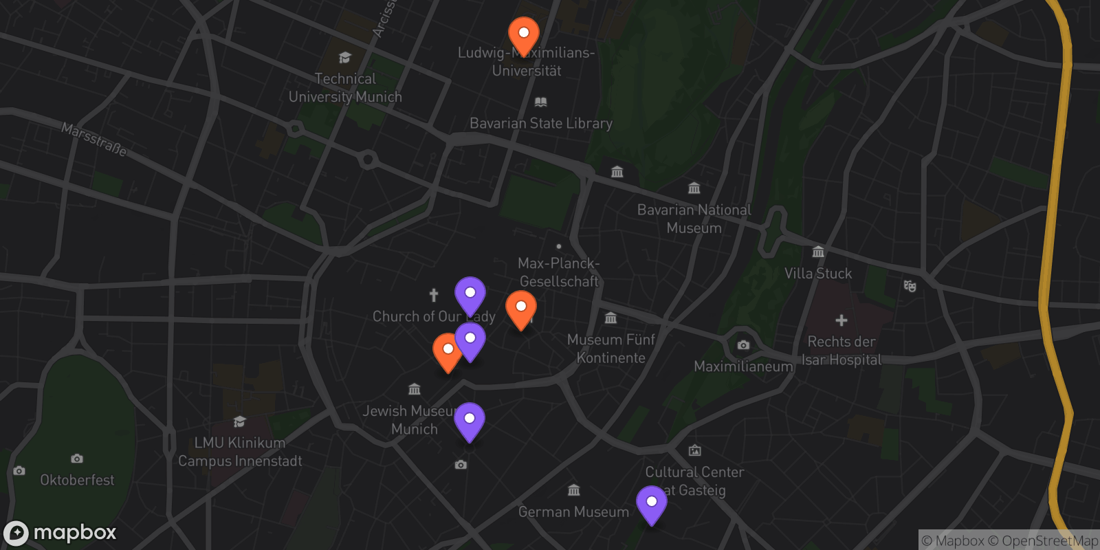 Map showing 7 locations