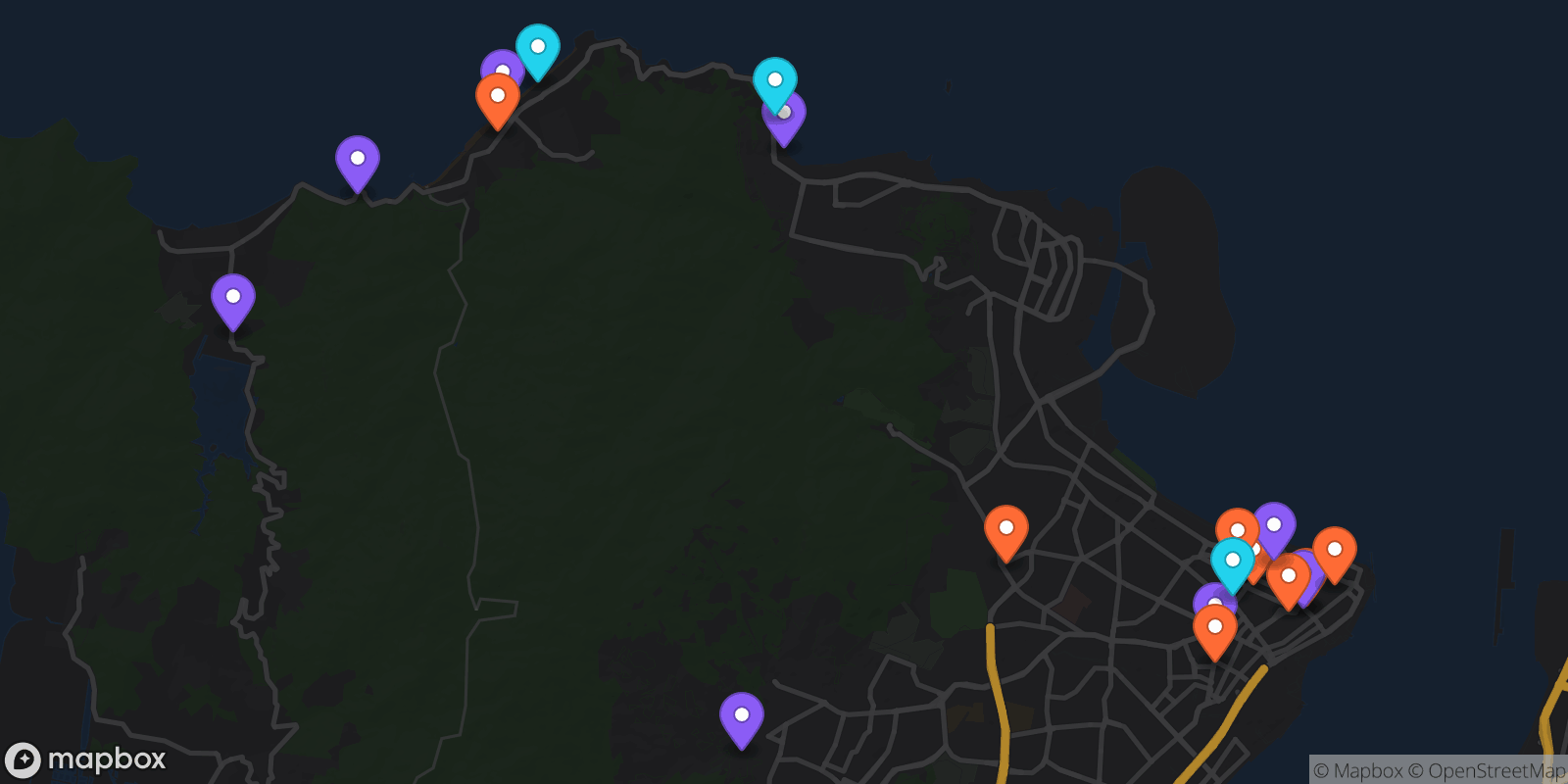 Map showing 20 locations