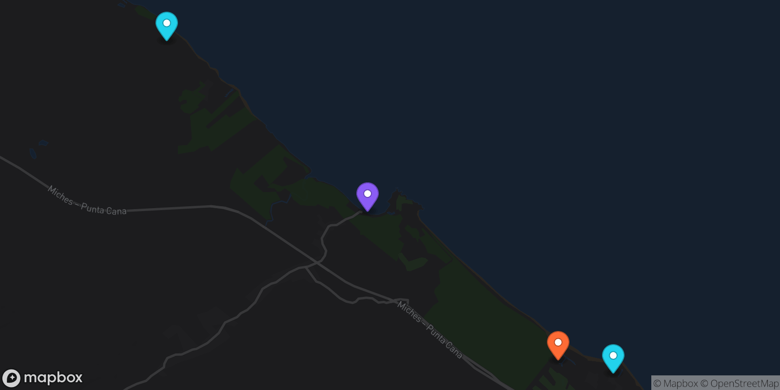 Map showing 4 locations