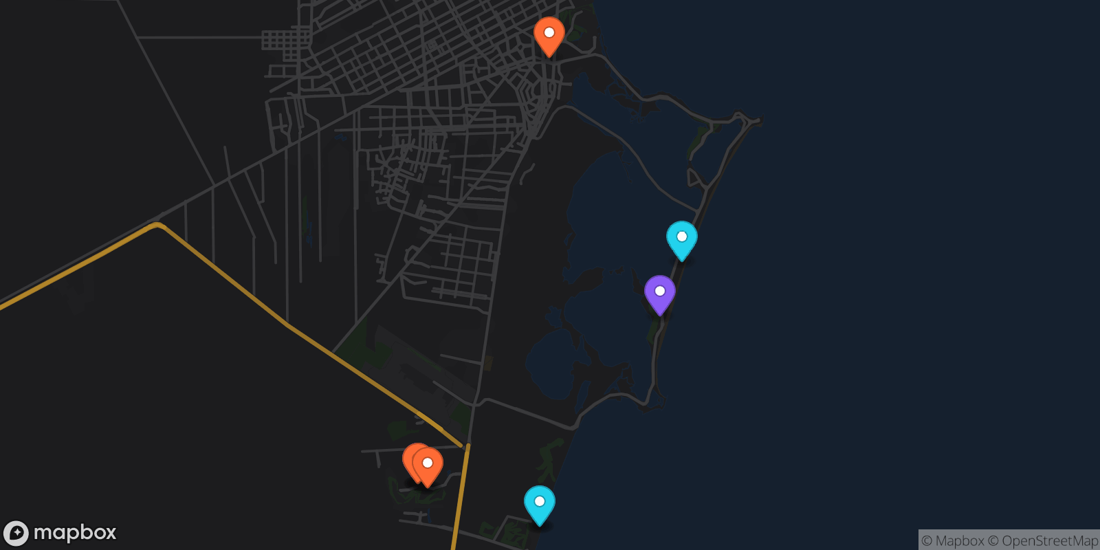 Map showing 10 locations