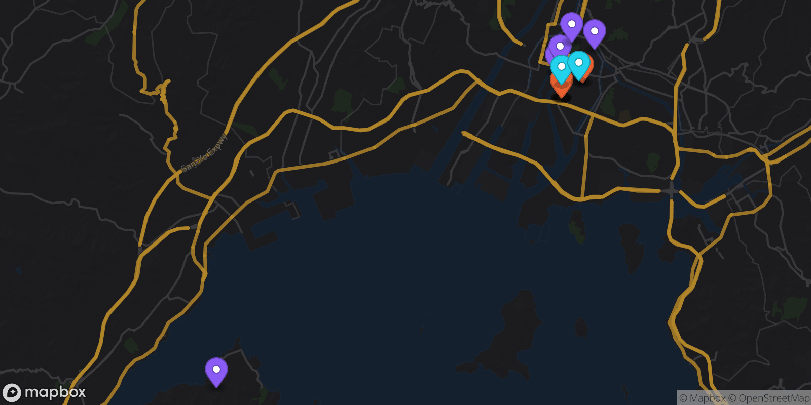 Map showing 16 locations